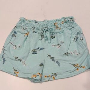 Girls' Light Teal Floral Elastic-Waist Shorts